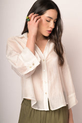 Camicia boxy-fit misto lyocell bianco con maniche ampie