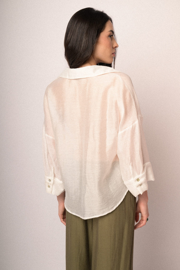 Camicia boxy-fit misto lyocell bianco con maniche ampie