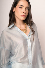 Camicia boxy-fit misto lyocell azzurro con maniche ampie