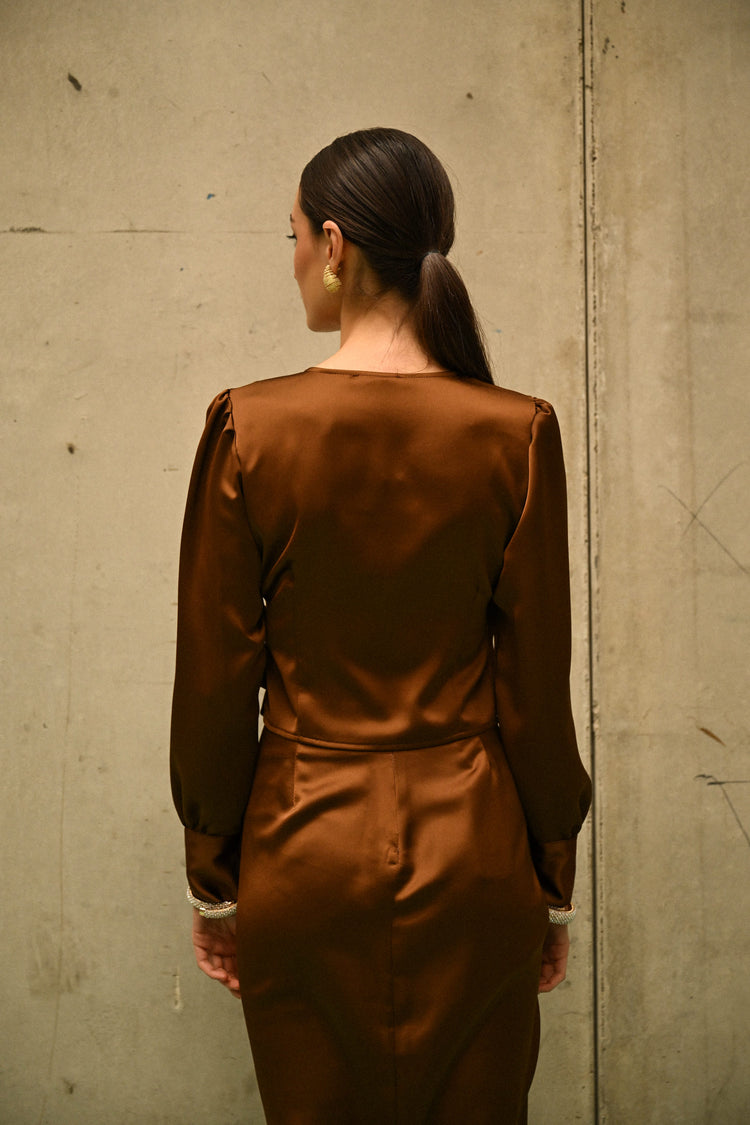 Blusa a portafoglio in raso