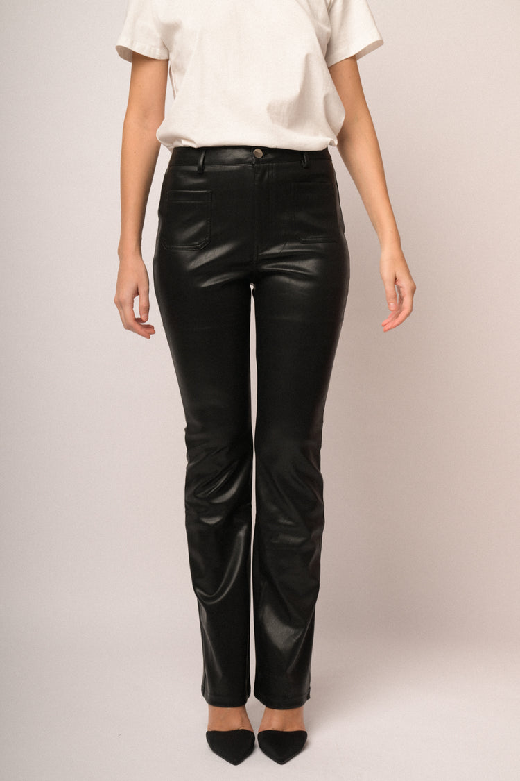 Pantaloni zampa con taschine lucido