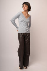 Pantaloni wide-leg in similpelle ebano