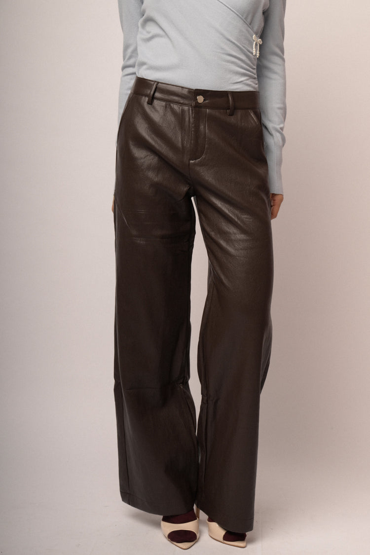 Pantaloni wide-leg in similpelle ebano