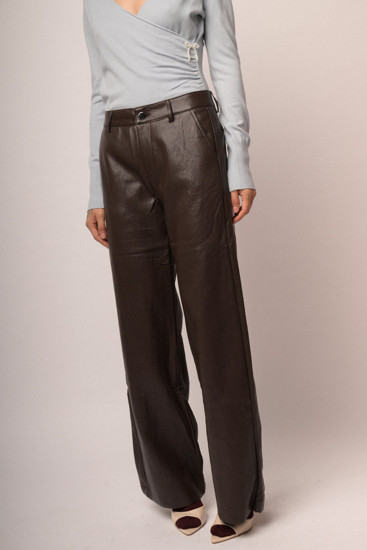 Pantaloni wide-leg in similpelle ebano