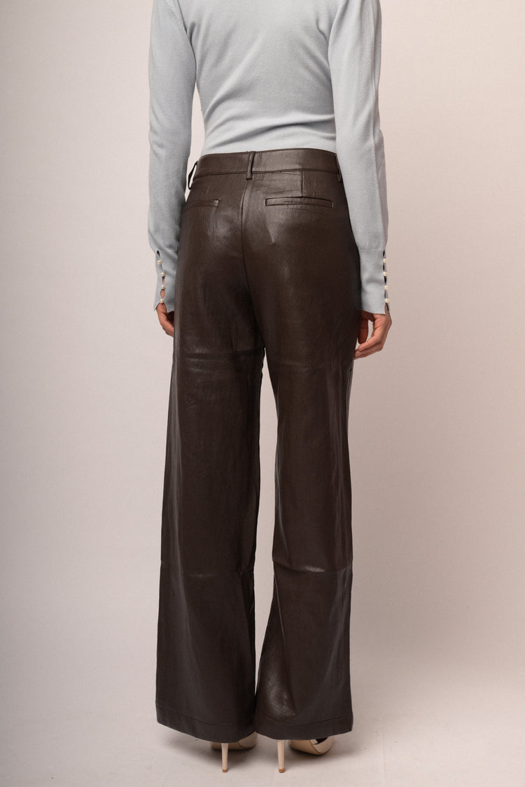 Pantaloni wide-leg in similpelle ebano