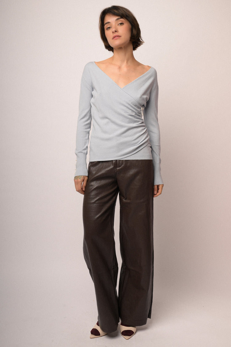 Pantaloni wide-leg in similpelle ebano