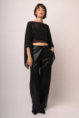 Pantaloni wide-leg in similpelle nera