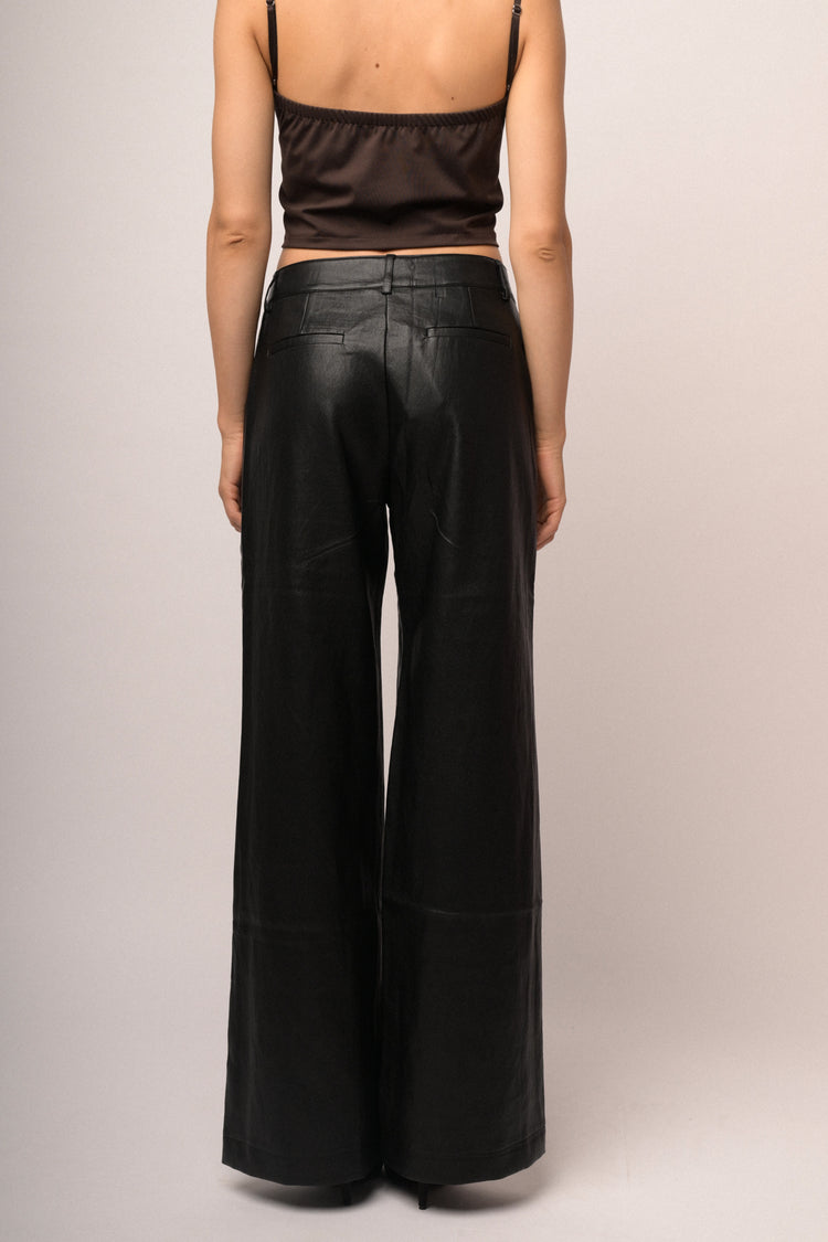 Pantaloni wide-leg in similpelle nera