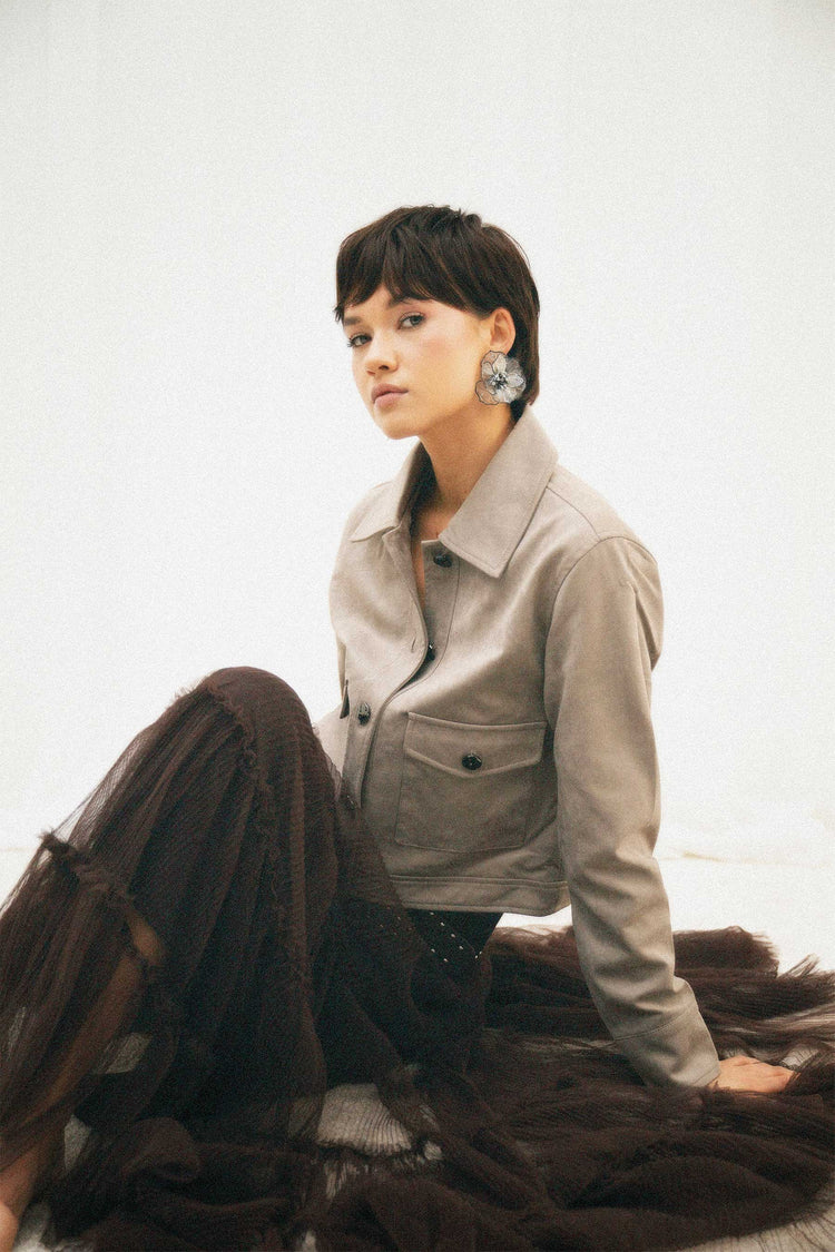 Giacca a camicia in faux suede
