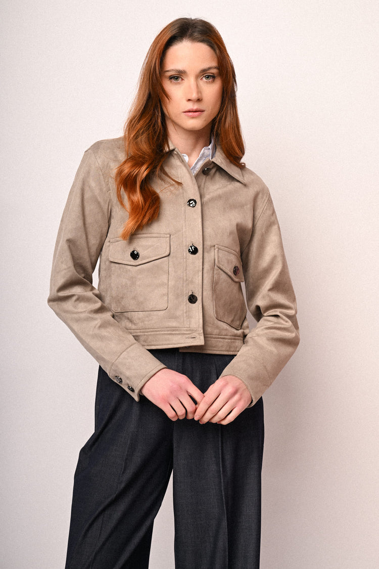 Giacca a camicia in faux suede