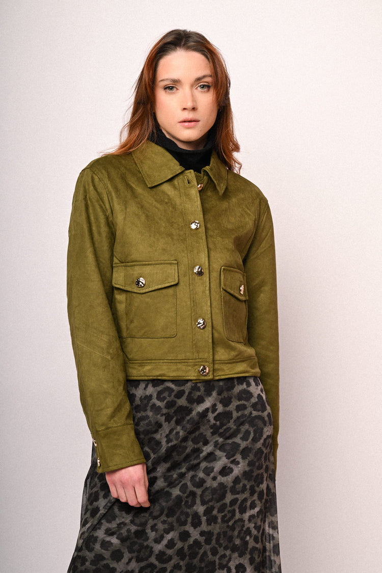 Giacca a camicia in faux suede