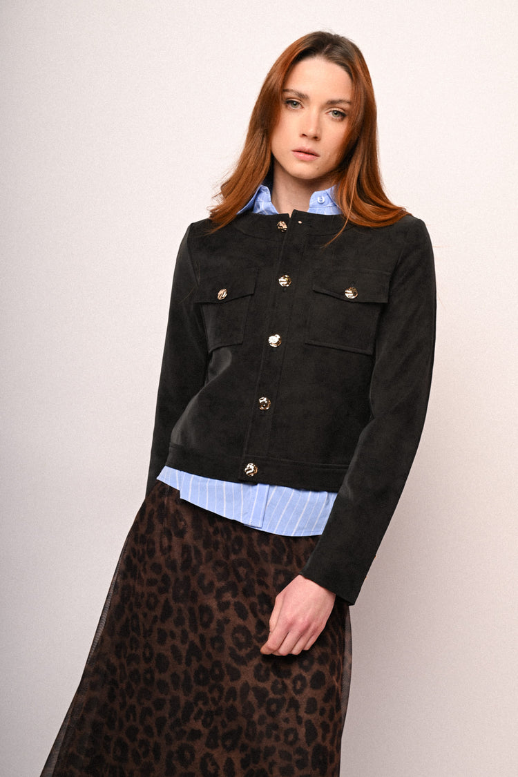 Giacca in faux suede con tasche