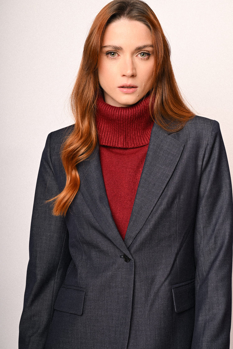 Blazer basic monopetto effetto denim