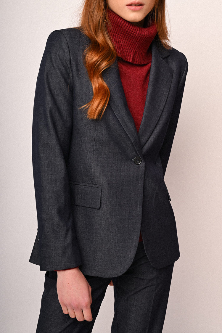 Blazer basic monopetto effetto denim