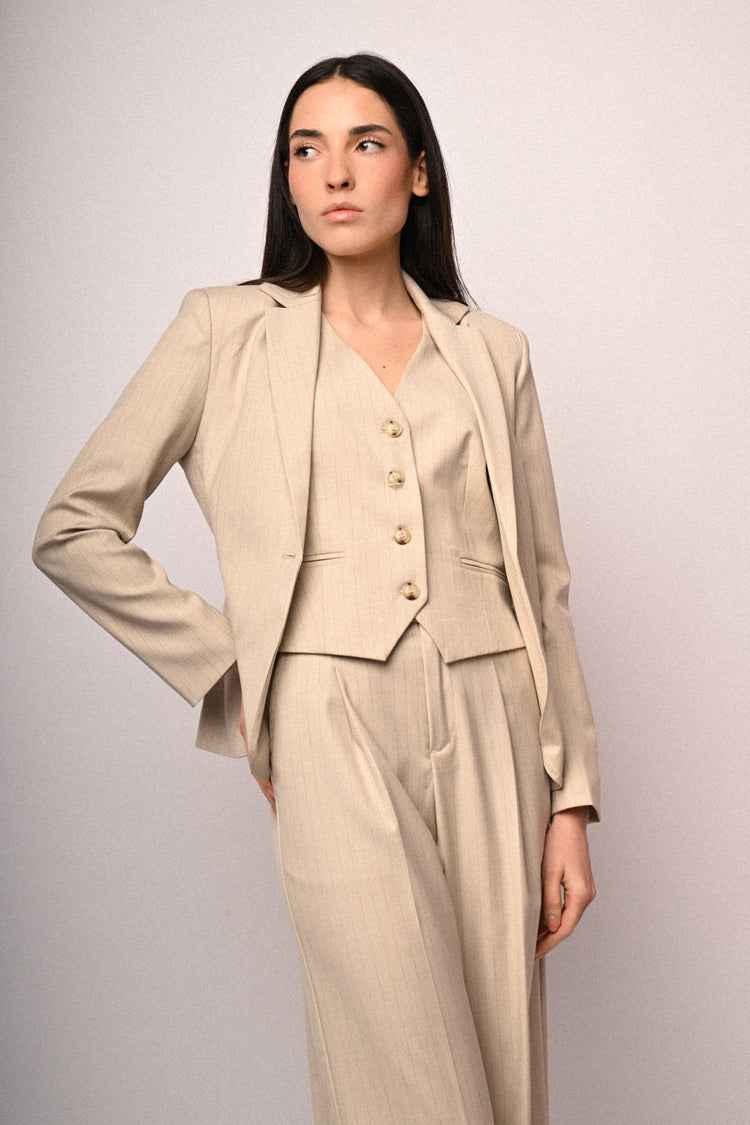 Gilet gessato beige