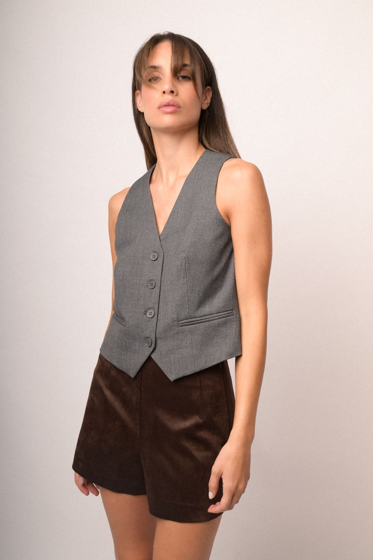 Gilet misto viscosa grigio con scollo a V