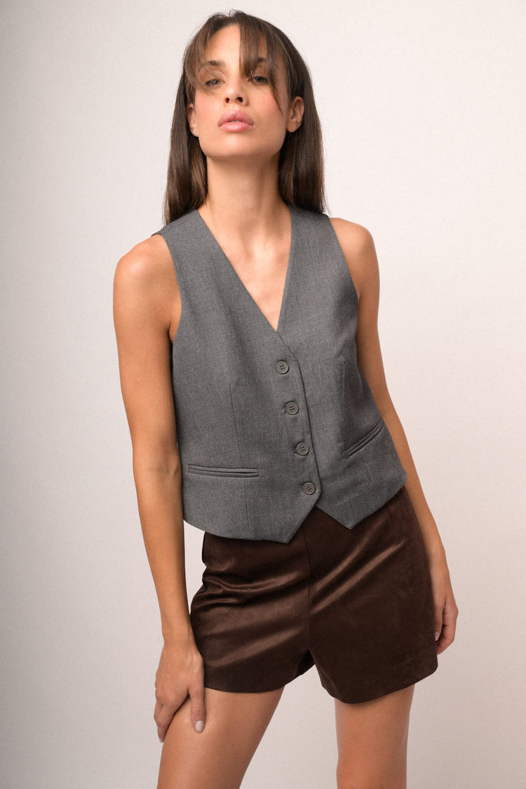 Gilet misto viscosa grigio con scollo a V