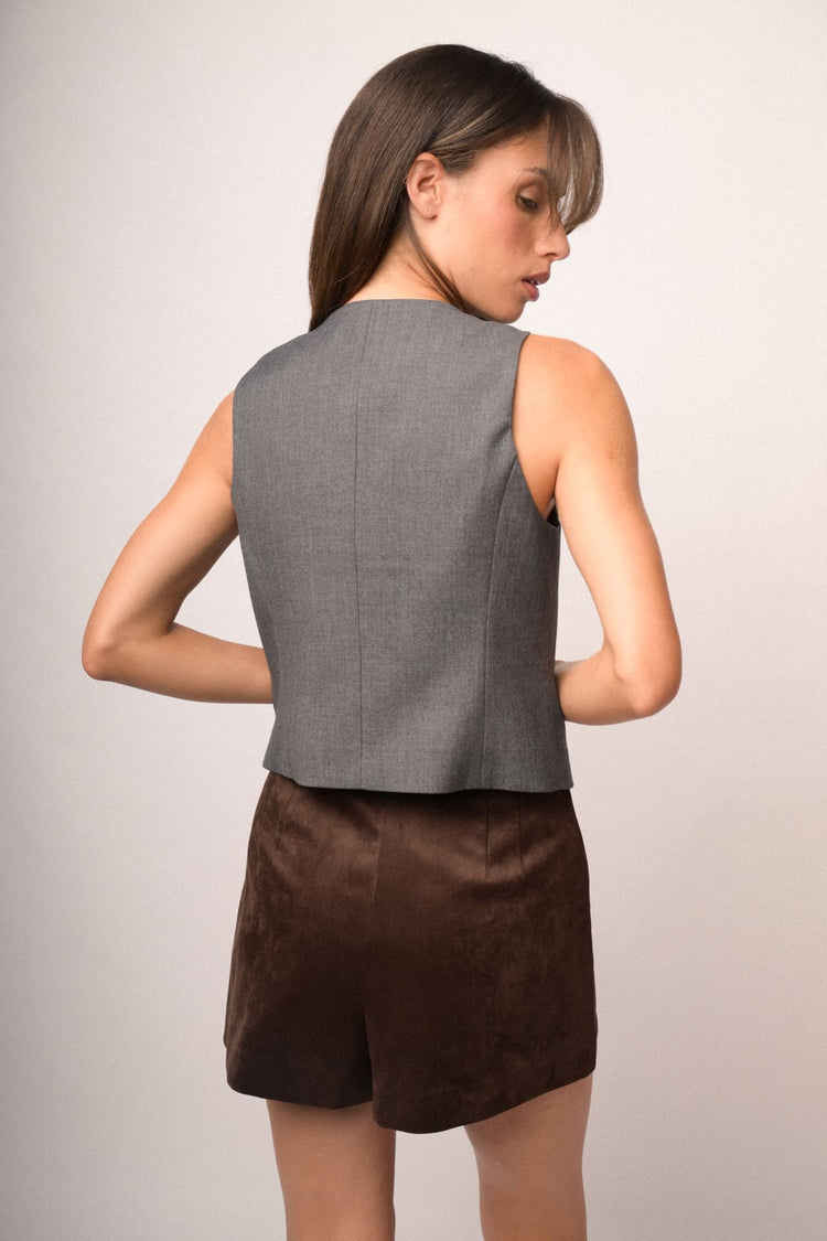 Gilet misto viscosa grigio con scollo a V