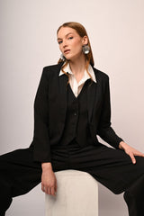 Blazer monopetto in gessato nero