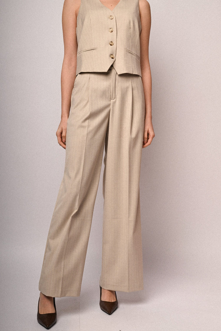 Pantaloni palazzo in gessato beige