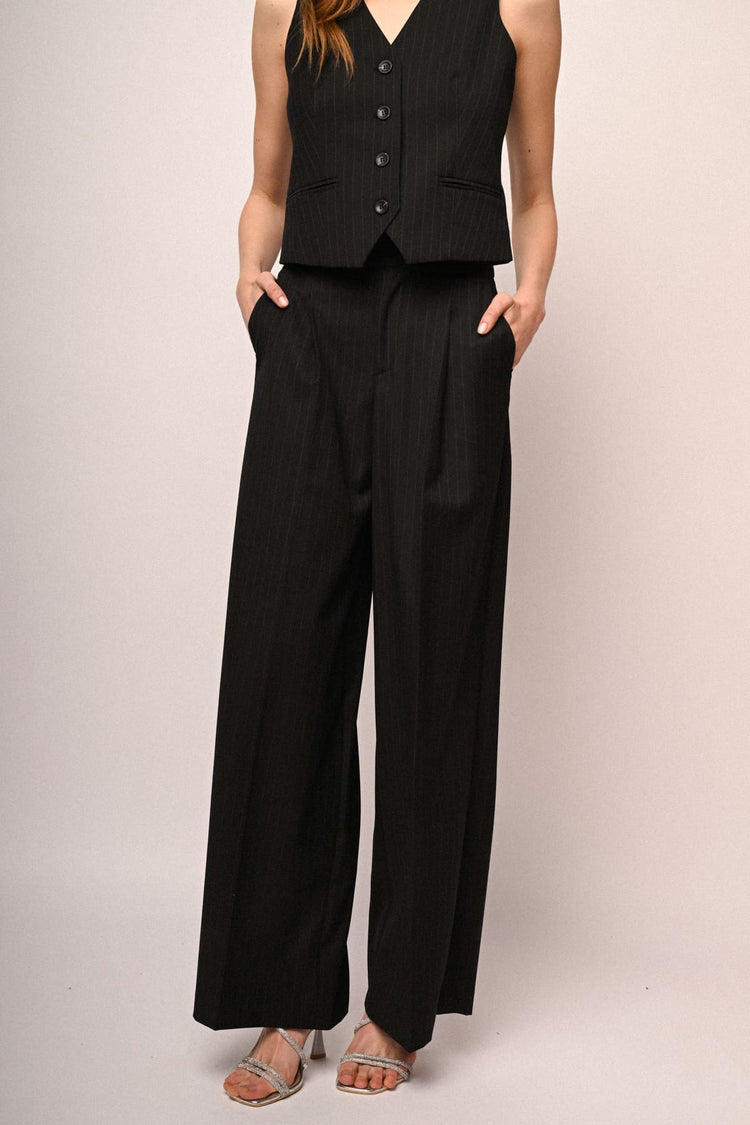 Pantaloni palazzo in gessato nero