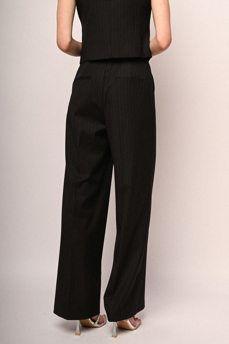 Pantaloni palazzo in gessato nero