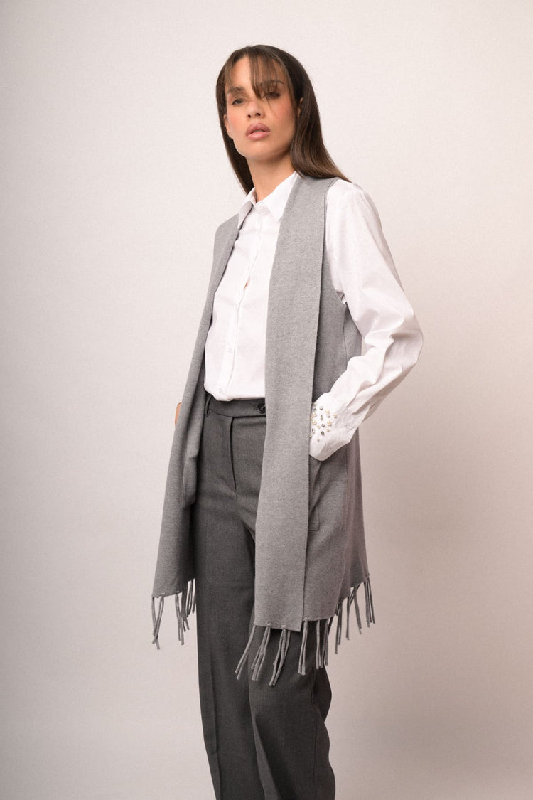 Pantaloni palazzo business misto viscosa grigio