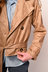 Trench crop in faux suede spalmato