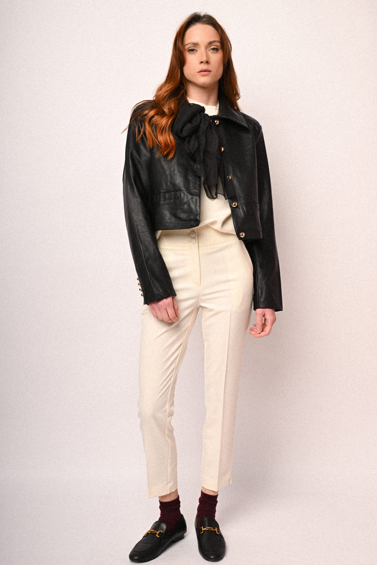 Giacca in similpelle con foulard