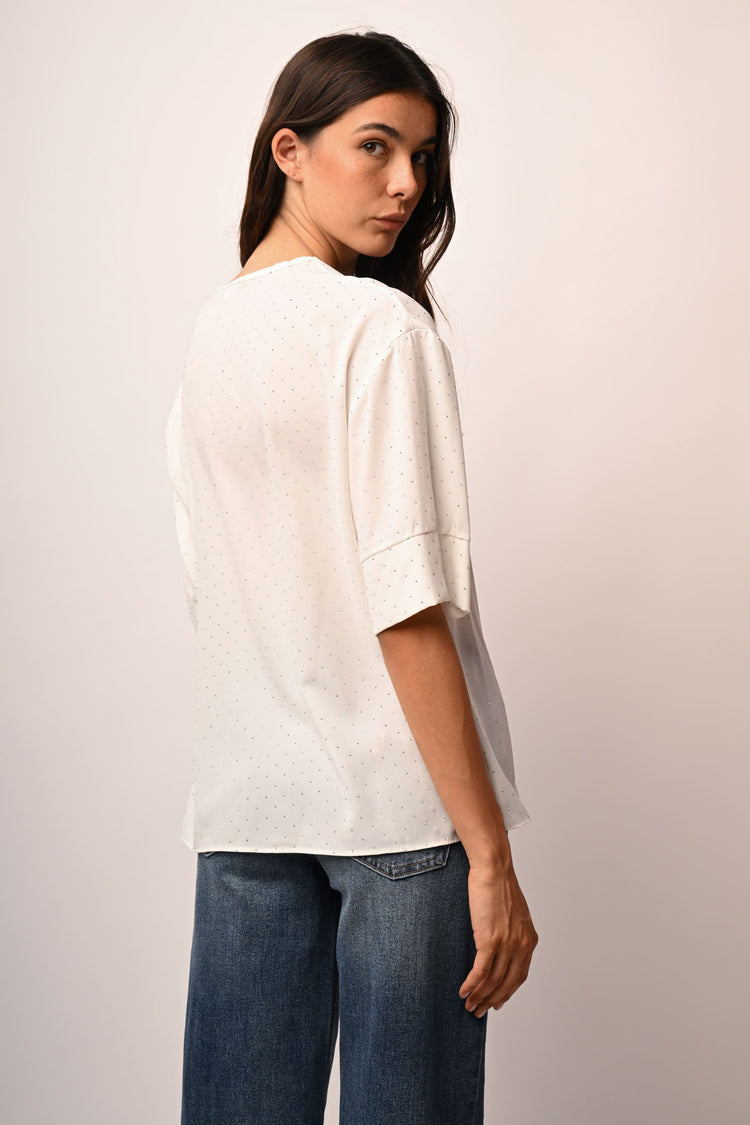 Blusa con scollo a V e strass