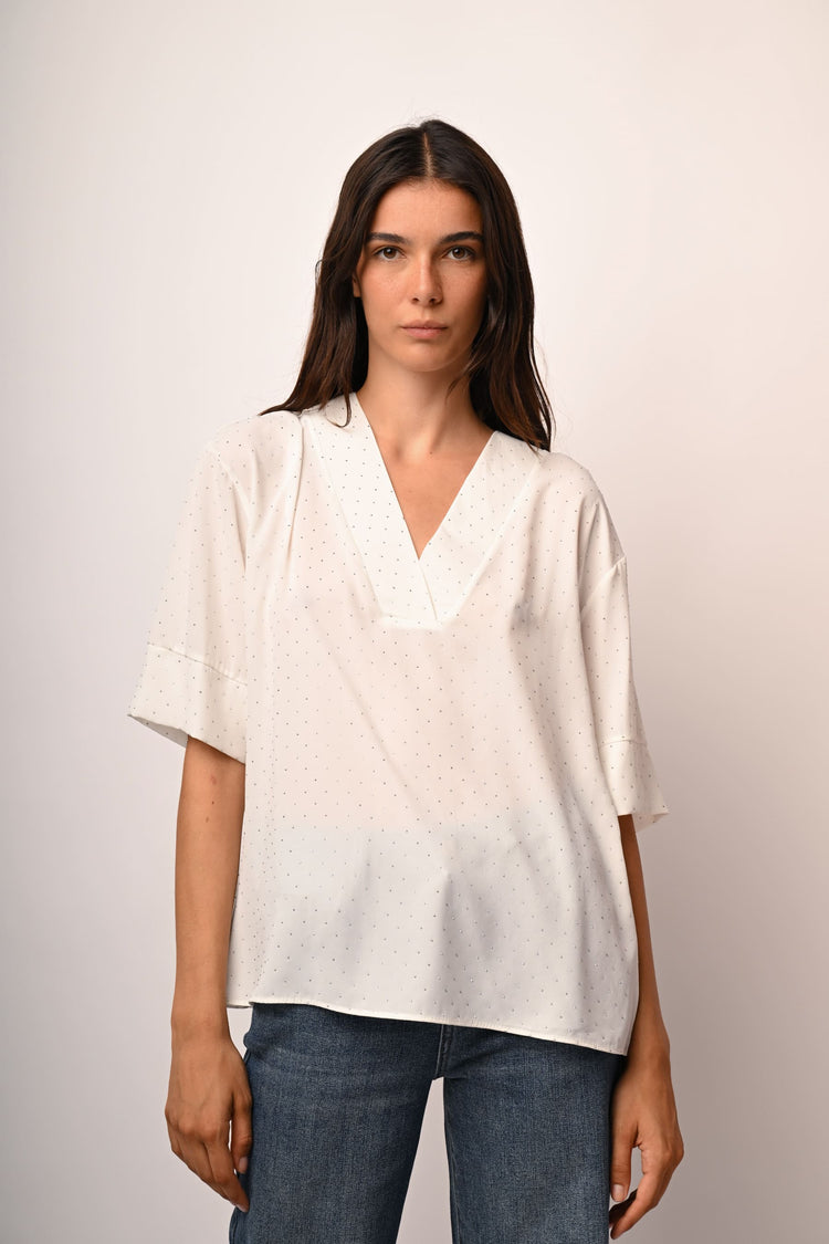 Blusa con scollo a V e strass