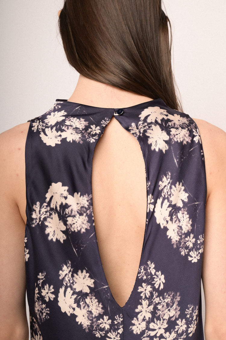 Top in raso a stampa floreale blu