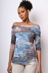 Top in tulle a stampa floreale astratta