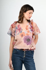 Blusa a stampa floreale lurex