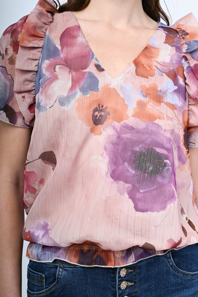 Blusa a stampa floreale lurex