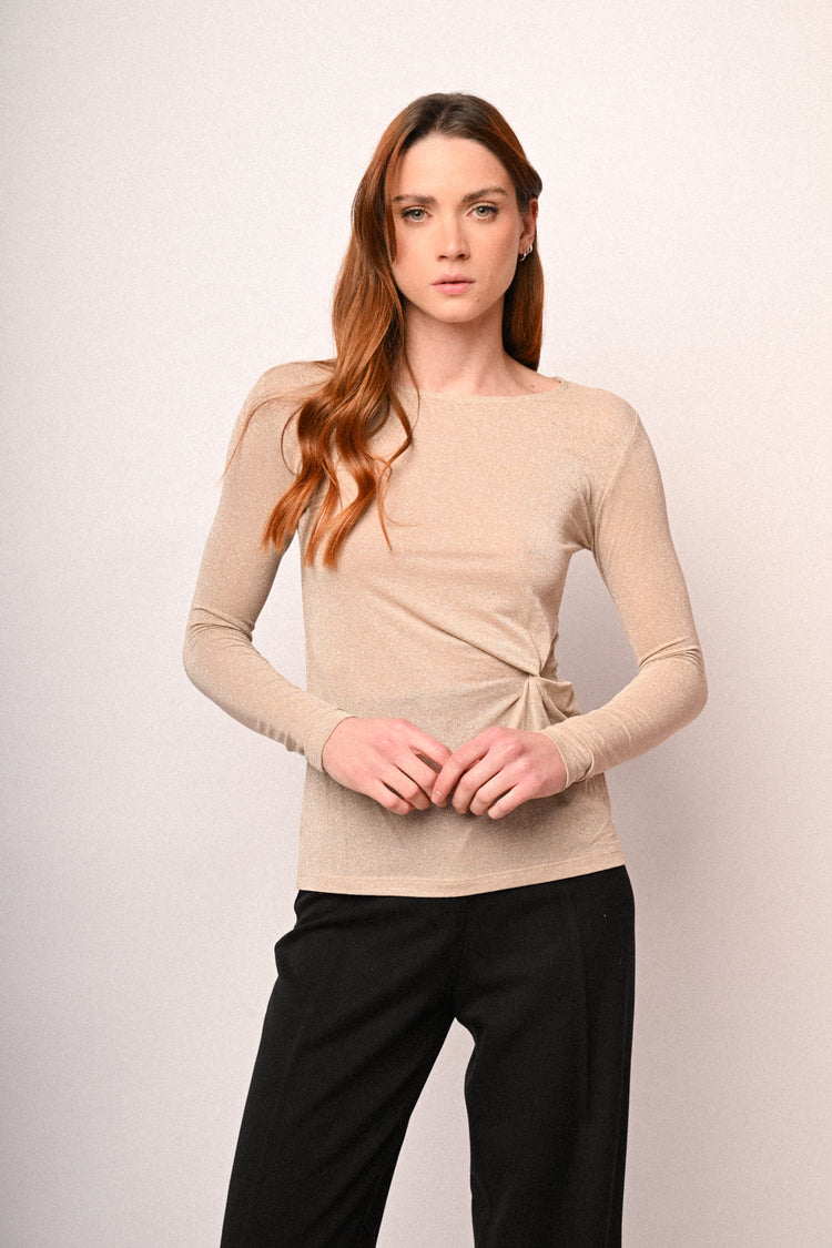 Top in maglia lurex con nodo