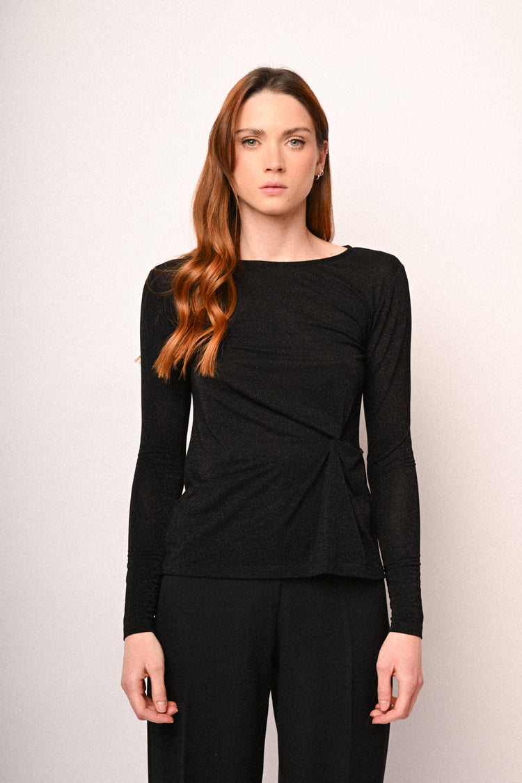 Top in maglia lurex con nodo