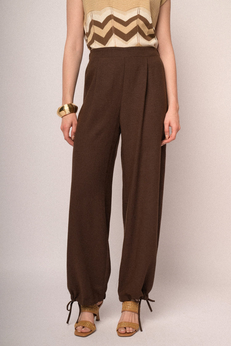 Pantaloni palazzo con coulisse allorlo cioccolato