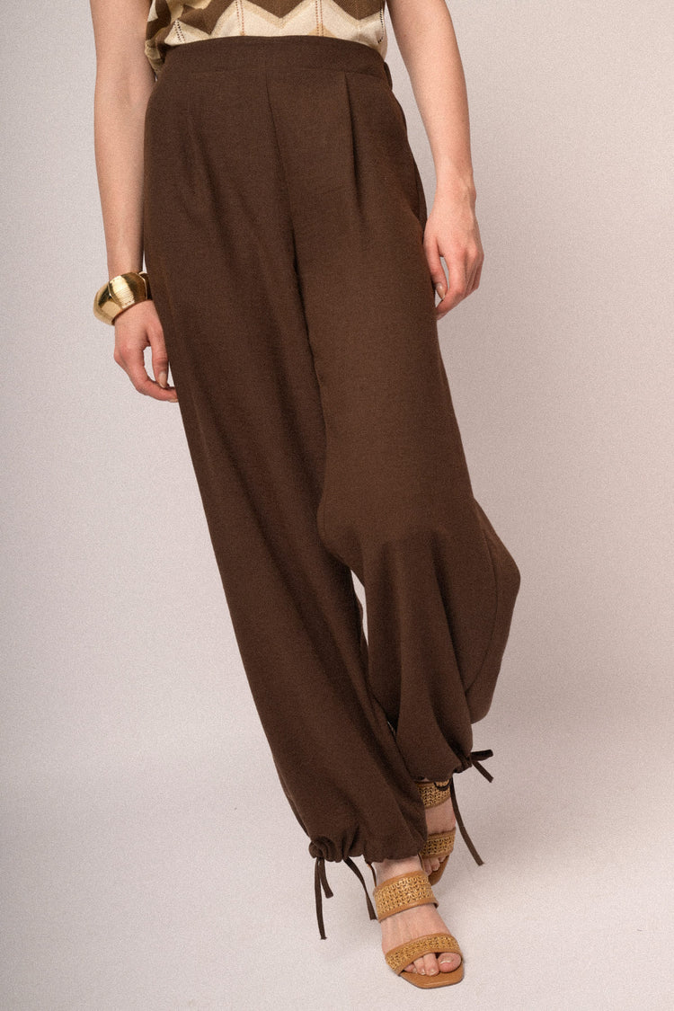 Pantaloni palazzo con coulisse allorlo cioccolato