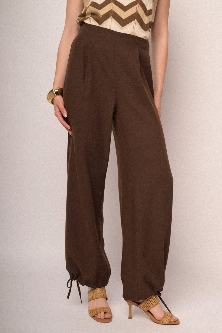 Pantaloni palazzo con coulisse allorlo cioccolato