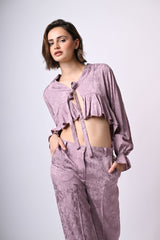 Top crop in jacquard floreale