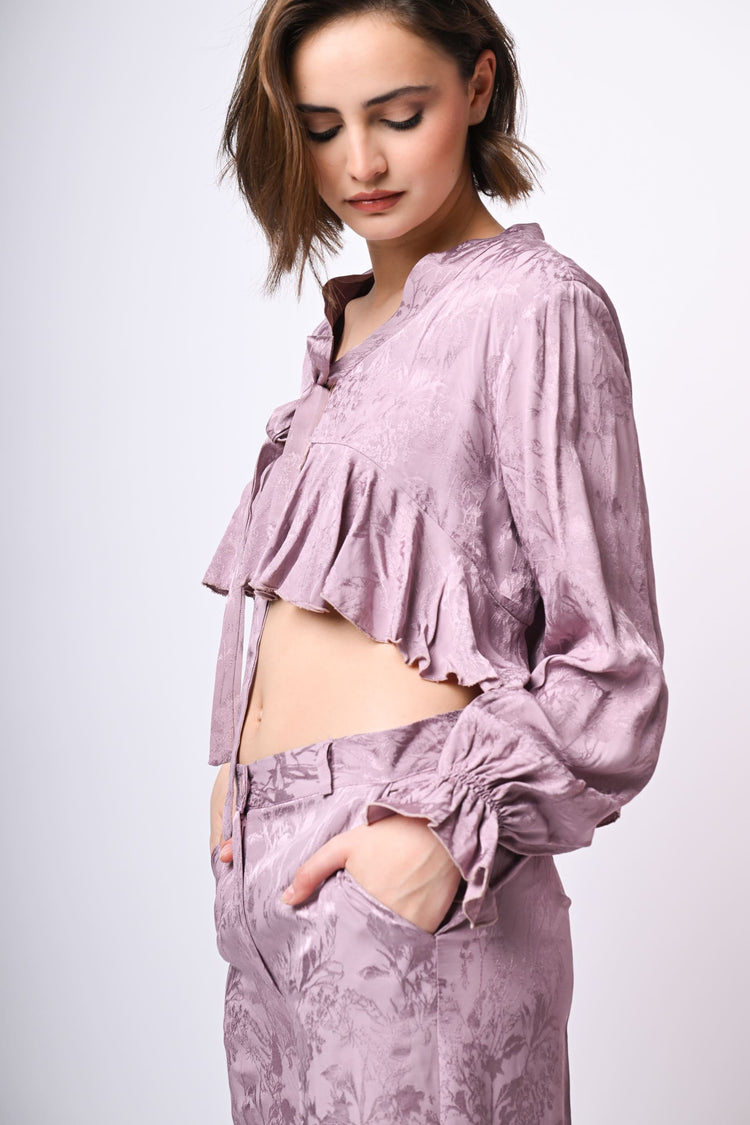 Top crop in jacquard floreale