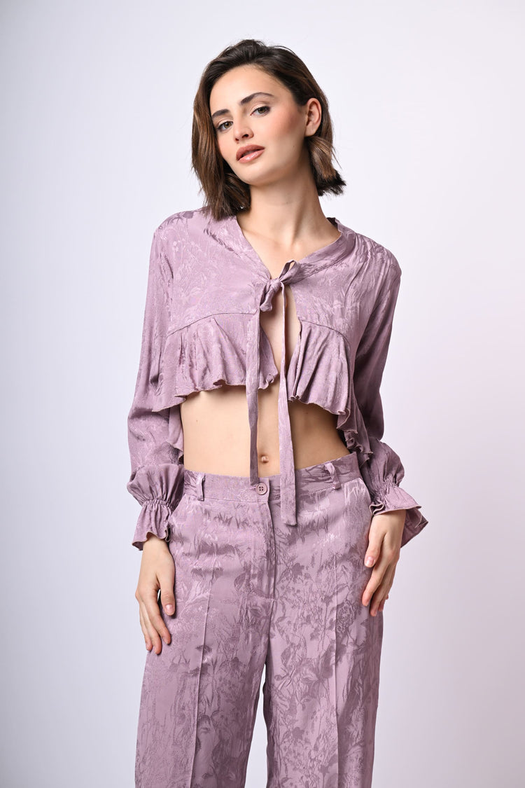 Top crop in jacquard floreale