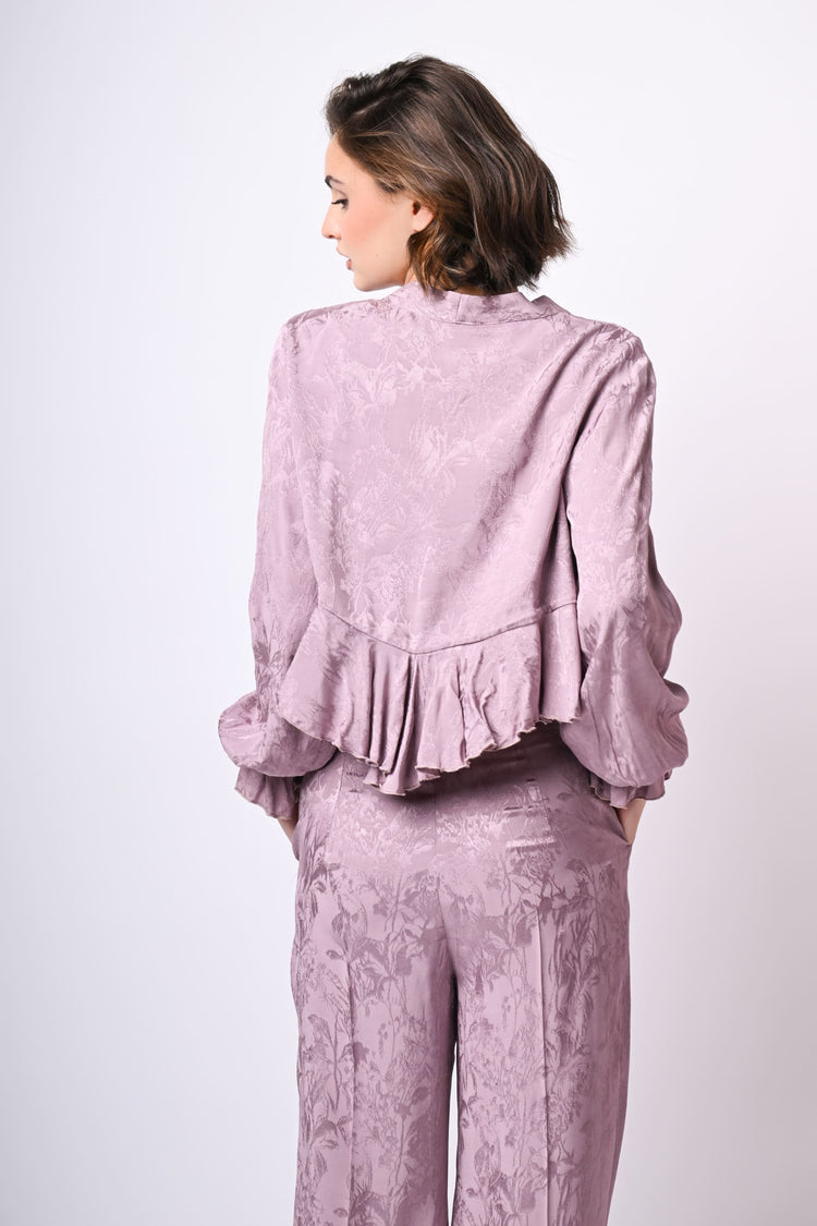 Top crop in jacquard floreale