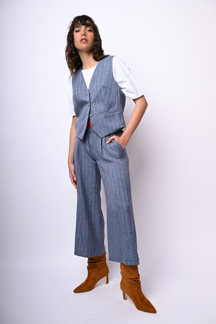 Pantaloni crop a stampa gessata