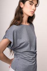 T-shirt in maglia lurex blu con nodo