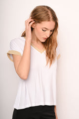 T-shirt con profili in maglia lurex