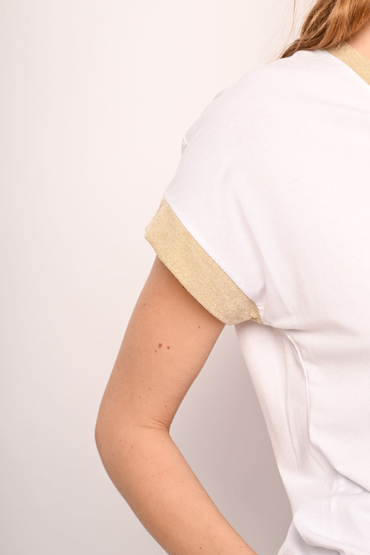 T-shirt con profili in maglia lurex