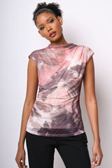 Top in tulle a stampa floreale astratta