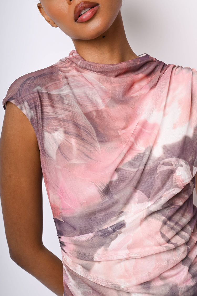 Top in tulle a stampa floreale astratta